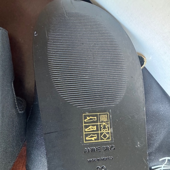 Anine Bing Waylon Slides - Black and Gold Buckle leather Sandals - Picture 13 of 16